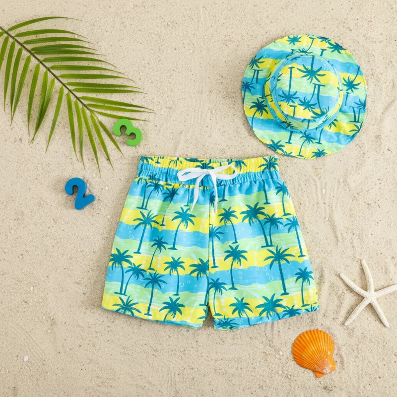Beach Set – Färgglatt och stilfullt – Badbyxor med tryck och hatt