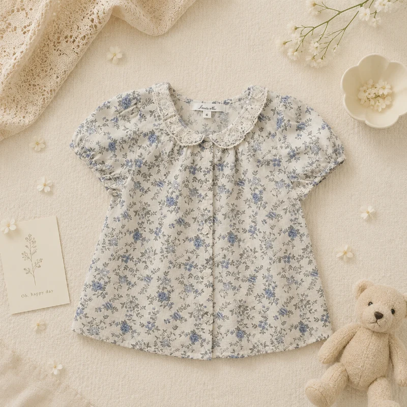 Vine Print Blouse – Lätt och gulligt – Barnblus med puffärmar