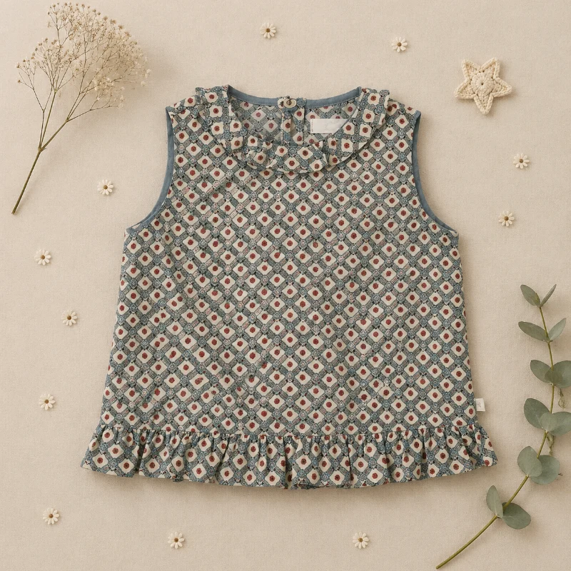 Matching Set – Bekvämt & med prästkrage-mönster – bloomers, kjol & blus
