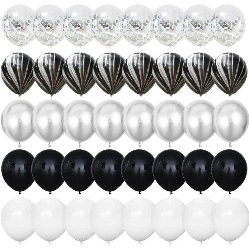 Silver och Svarta Ballonger för Modernt Festtema
