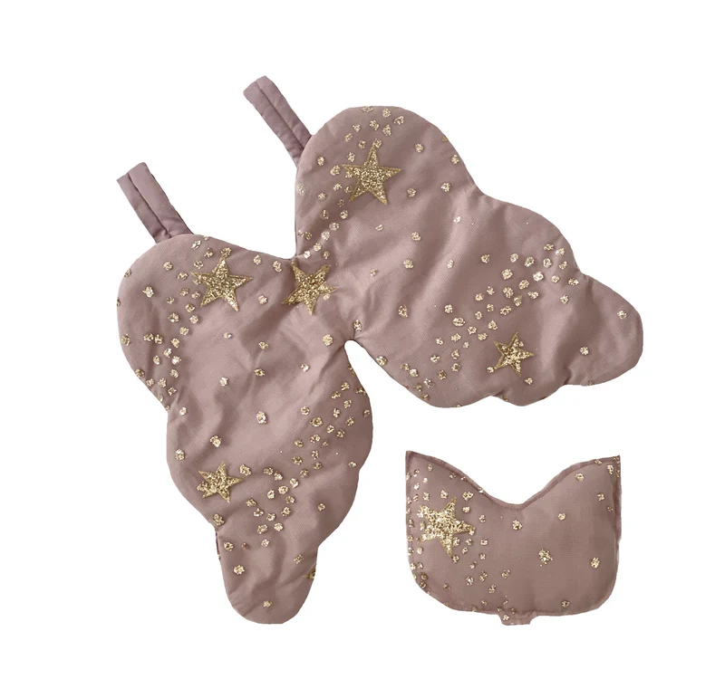 Glitter Stars Kitty Angel Wings & Eyemask Set, Mulberry