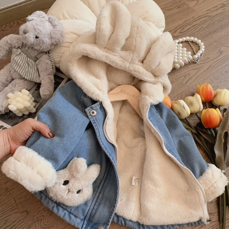 Girls Bunny Denim Coat – Varm & bekväm – Barnjacka