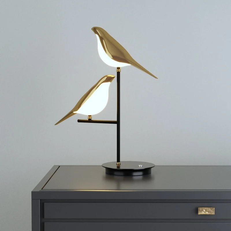 Skrivebordslampe i Metal med Justerbart Lys og Fugletema
