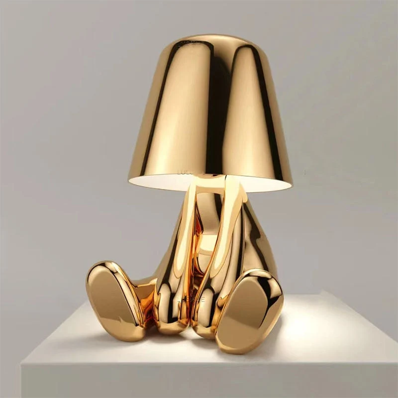 Trådløs Bordlampe i Guld med Justerbart LED Lys