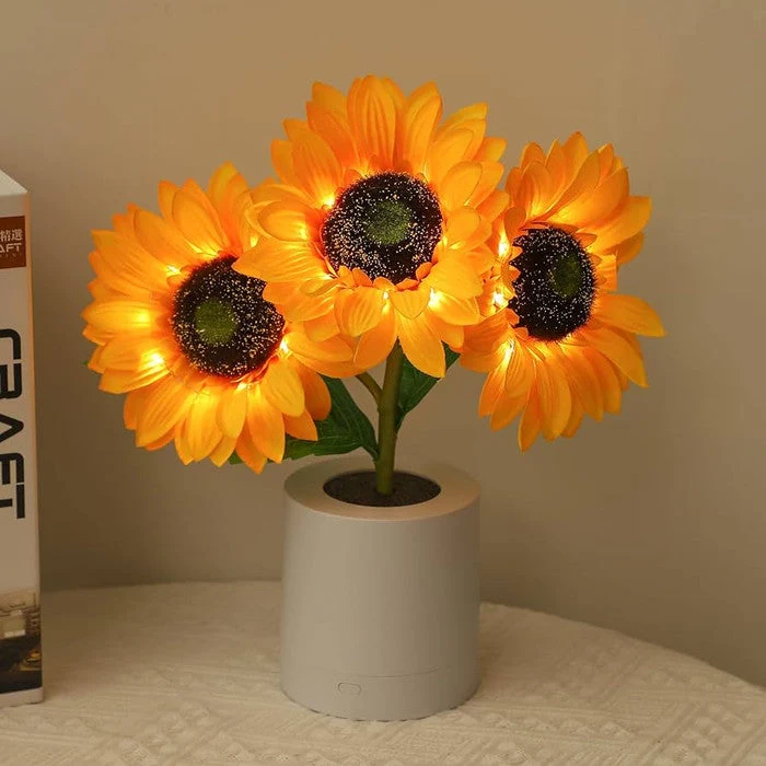 Solblomst LED Bordlampe med Genopladelig USB og Batteri