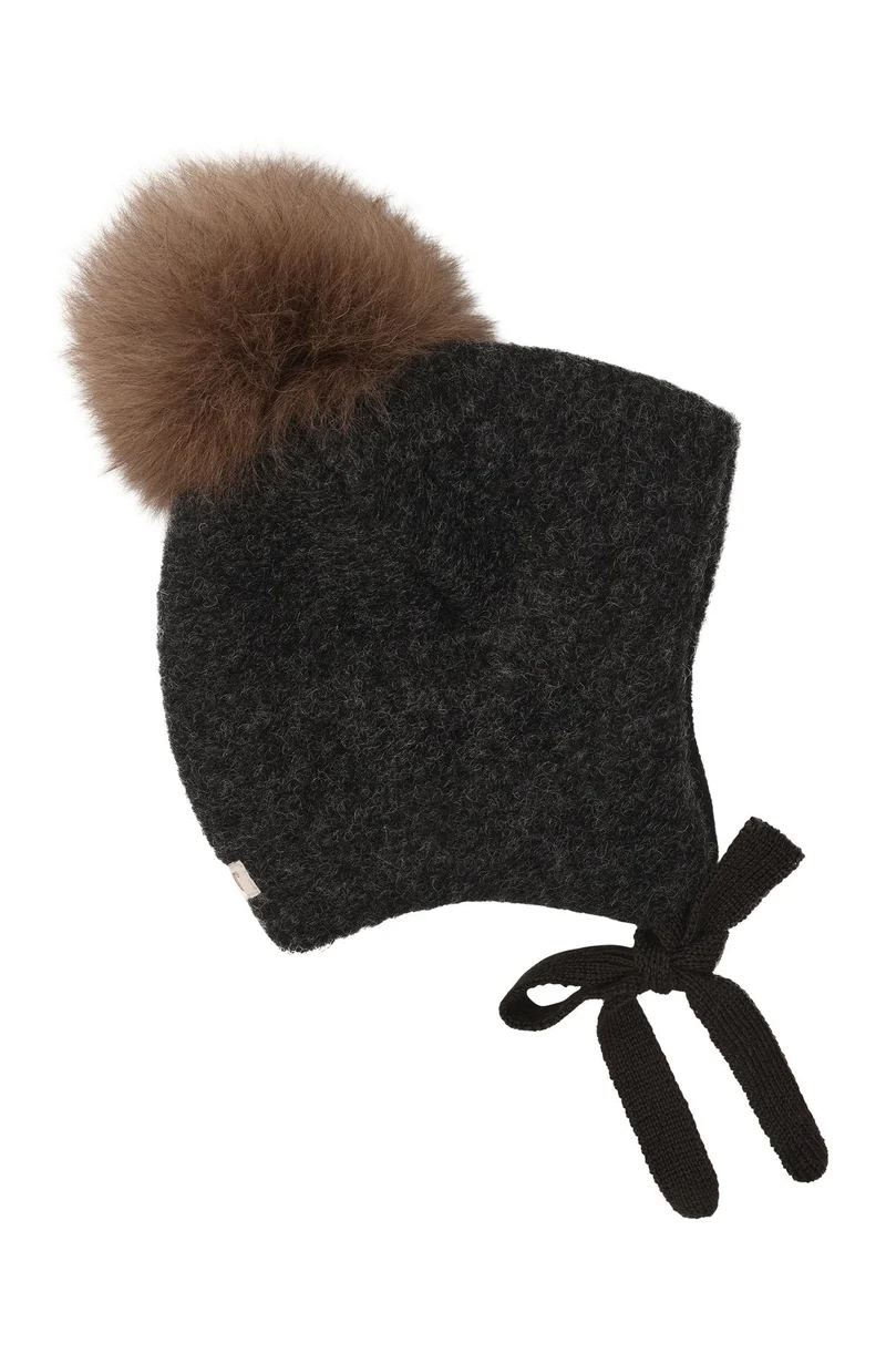 Bonnet Wool Alpaca Pompom - Dark Grey Melange