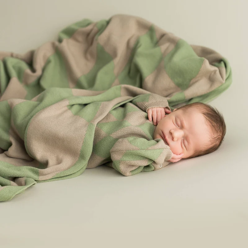 Babyfilt ekologisk bomull – Diamond Mint