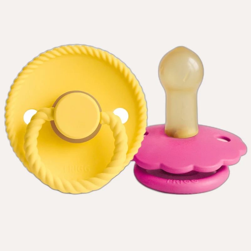 FRIGG Rope/Daisy Natural Rubber Pacifier (Sunflower/Fuchsia) 2-Pack (6-18 Months)