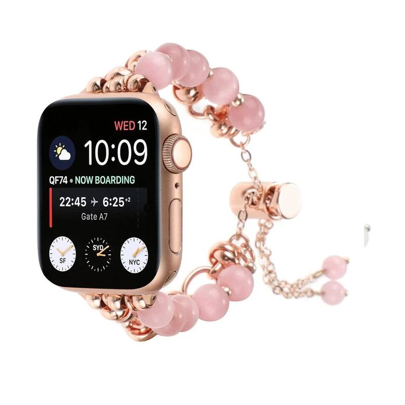 Perlearmbånd til Apple Watch | Elegant elastisk urrem med smykkedesign i stål og perle-look