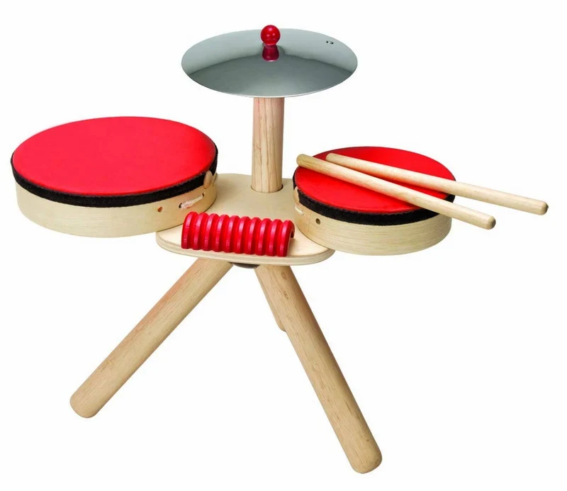 Musikstation i trä för barn – trummor & cymbal