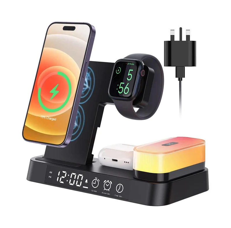 Multifunktionel Oplader med Alarm og Natlampe - Organiseret Hverdag