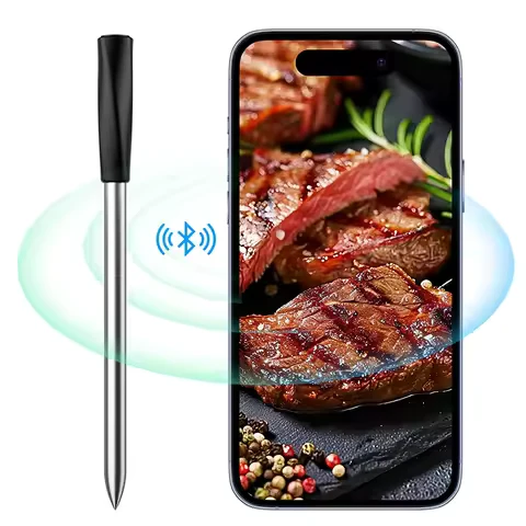 Trådløst Bluetooth-kødtermometer med dobbeltsensorer, IP67-keramisk probe og app-styring – Lang rækkevidde til grill, ovn og BBQ