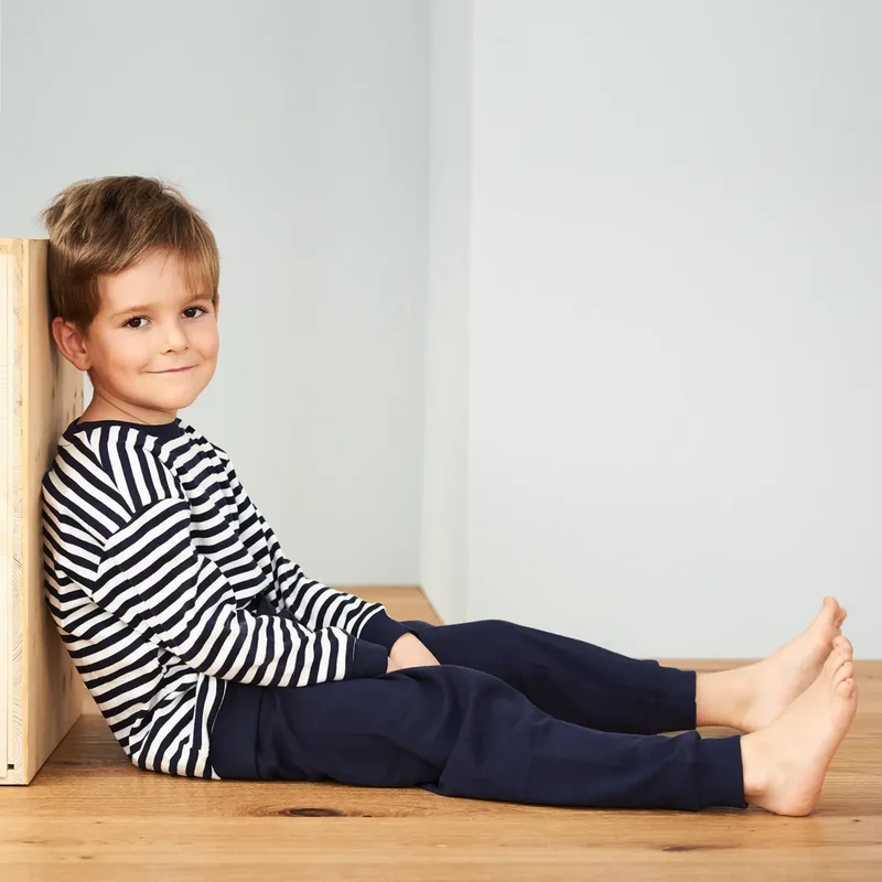 Living Crafts - unisex pyjamas - økologisk bomuld - marine & hvid