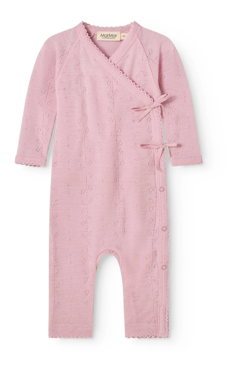 Rula Wool Pointelle Romper - Soft Berry