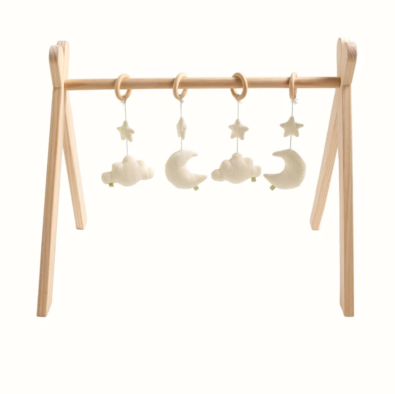 Babygym i trä UNI Vanilla – 4 leksaker