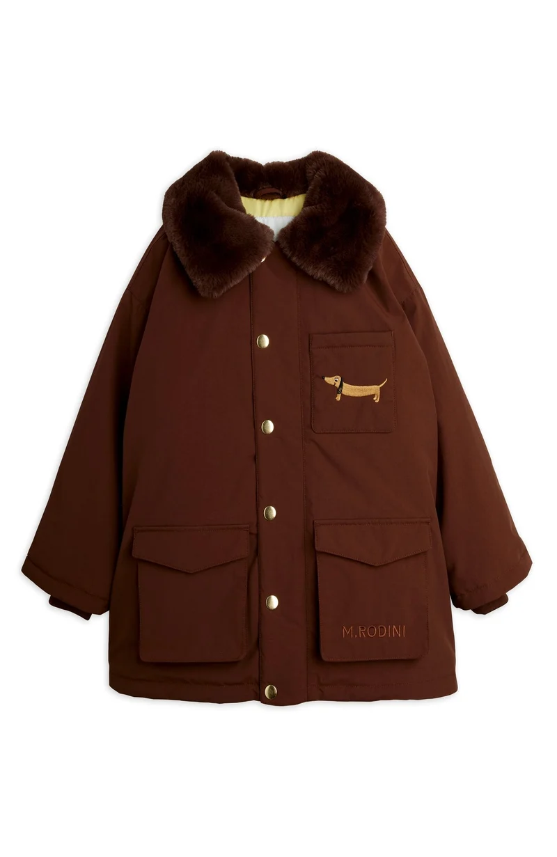 Vadderad Parkas med Fuskpälskrage - Brown