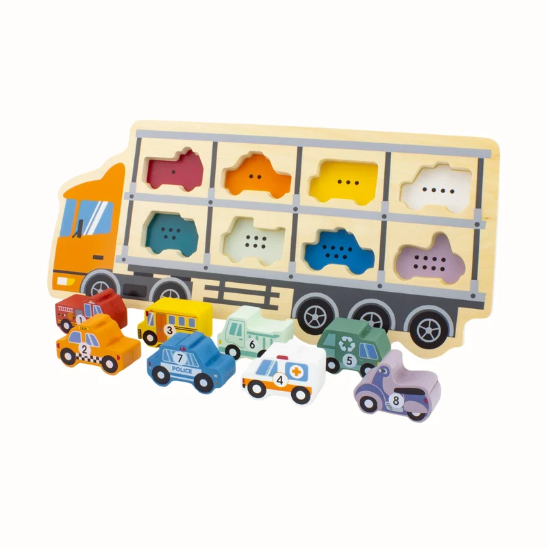 Träpussel med bilar – Car Carrying Truck