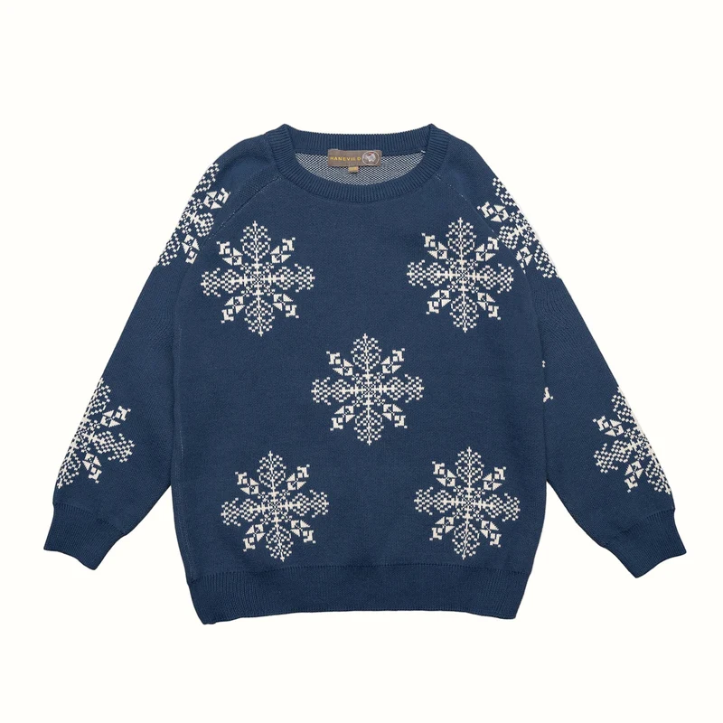 Stickad jultröja barn – Snöflingor blå