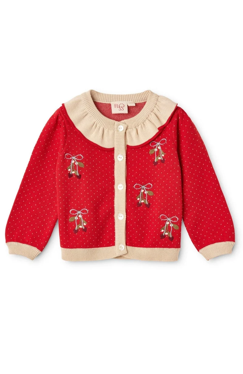 Elsie Cardigan - Poppy Red/Cream Dot