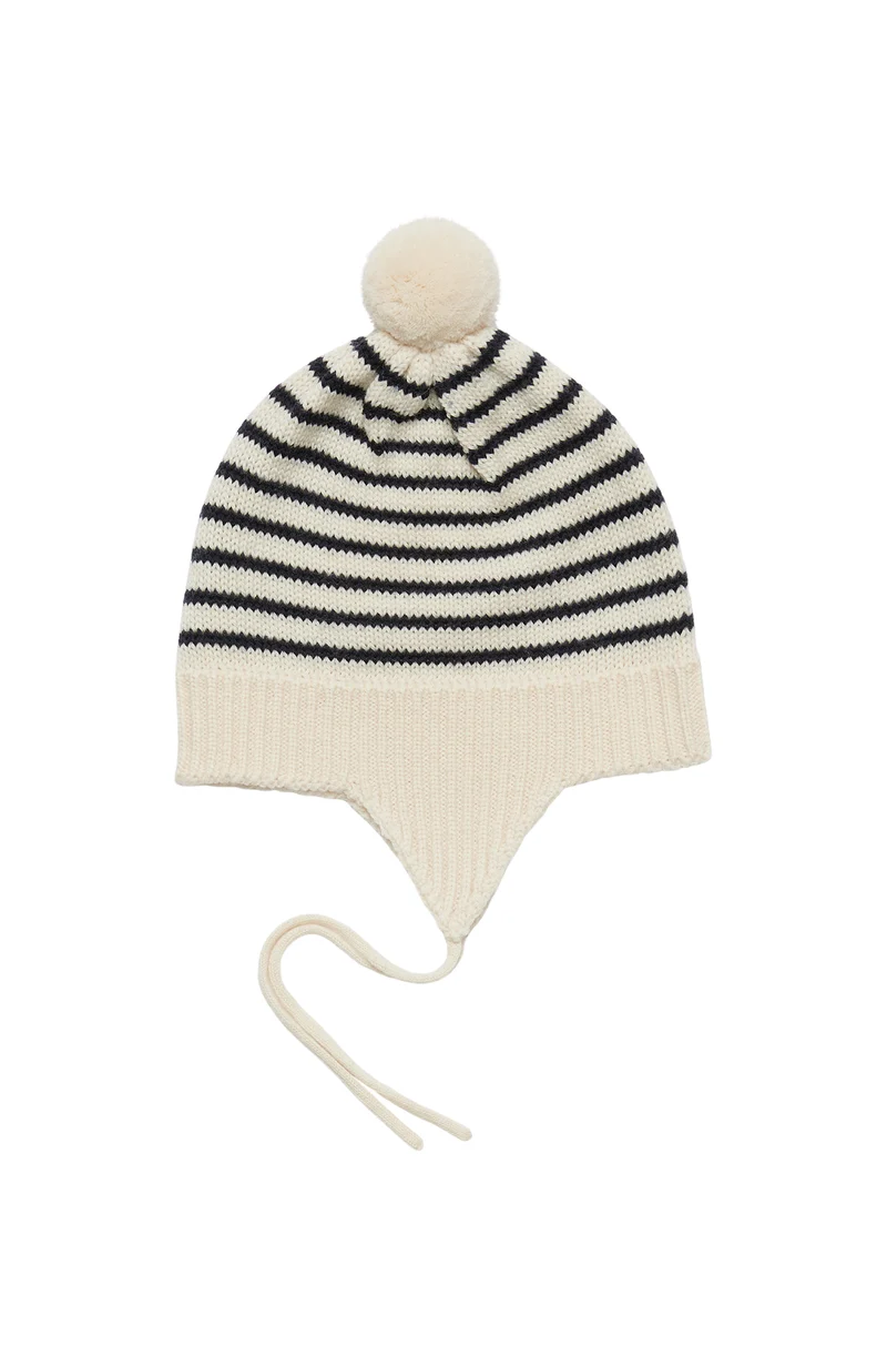 Baby Pompom Hat - Ecru/Navy