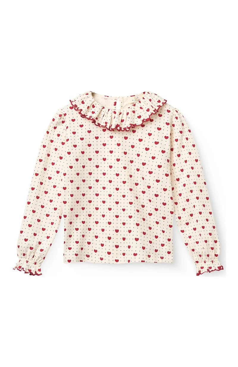 Crepe Ls Top w. Frill Collar - Heart