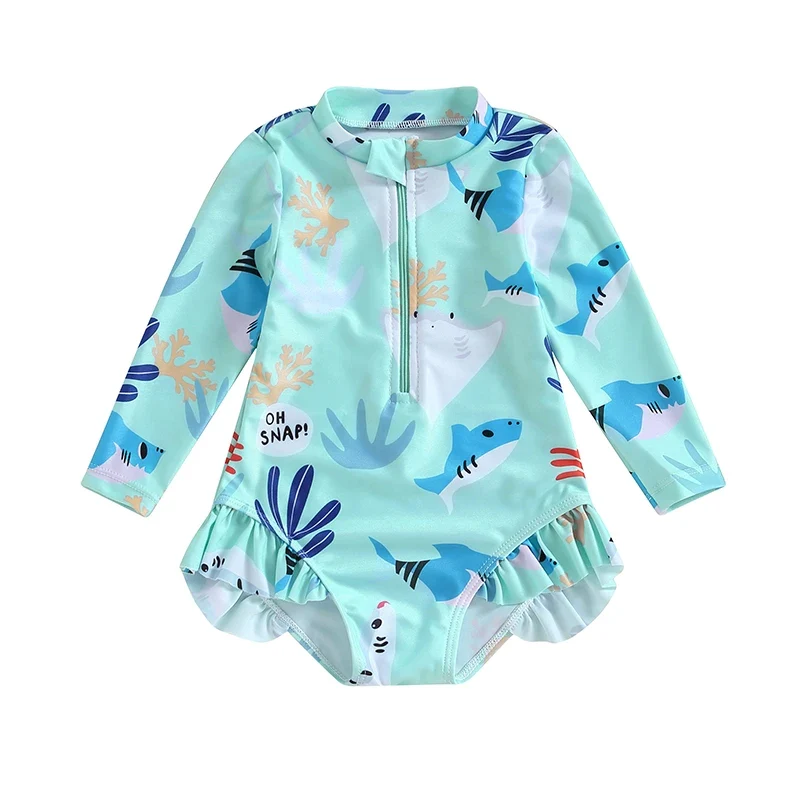 Girls Long Sleeve Swimsuit – Sea Animal Print