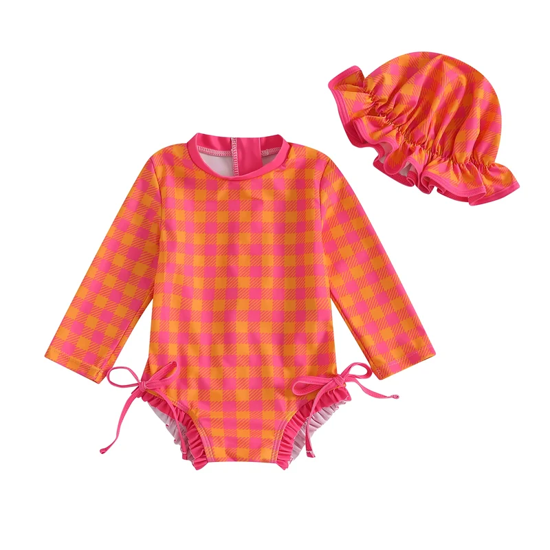 Baby Girl Rash Guard Swimsuit with Swim Cap