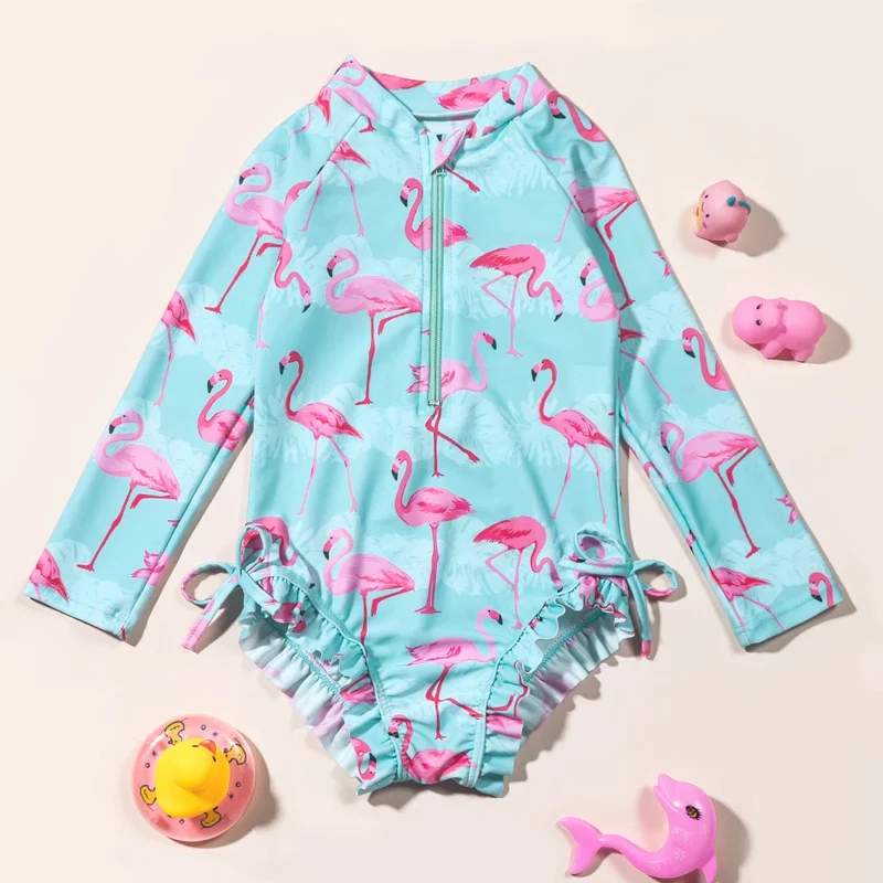 Girls Flamingo Swimsuit – Long Sleeve UV One-Piece