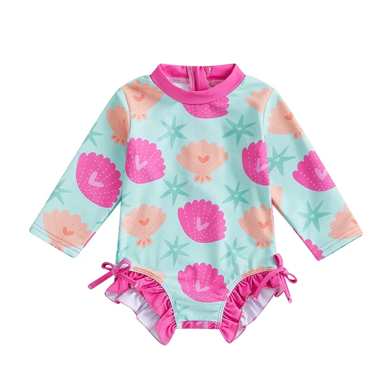 Baby Girls Rash Guard Swimsuit – Shell Print UV Cover
