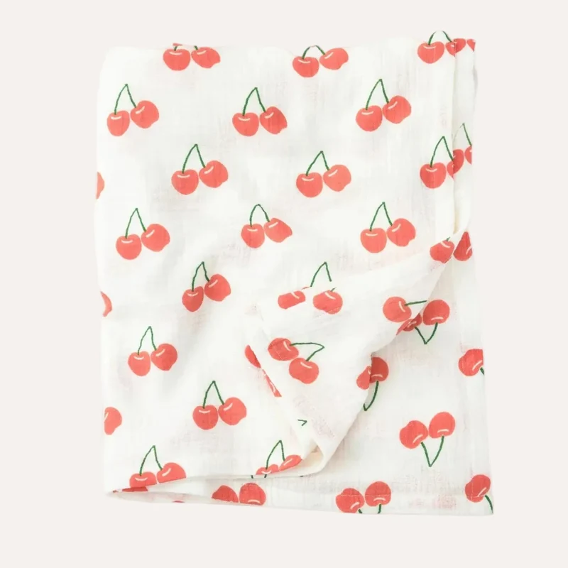 Organic Muslin Swaddle | White Cherries