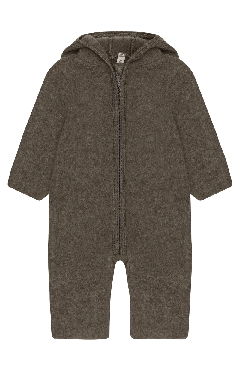 Pram Suit Ears Wool Fleece - Brown Melange