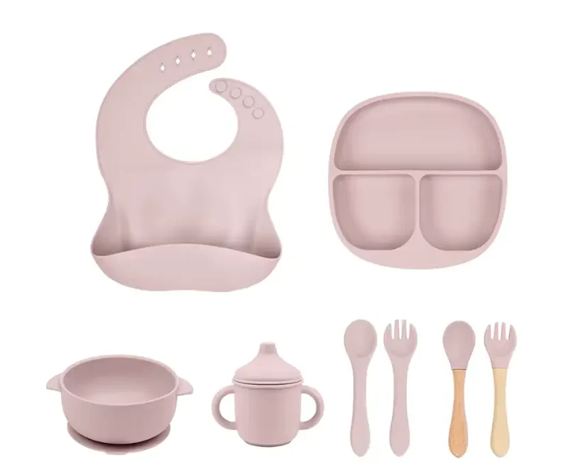 8-Piece Silicone Baby Feeding Set - Suction Plate, Bowl, Bib & Cup - BPA-Free Mess-Free First Foods Set for Babies & Toddlers
