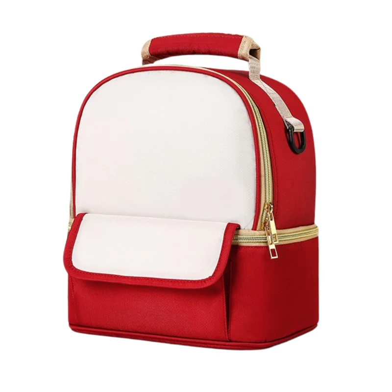 Double Breastfeeding Cooler with Gold Details and Ice Brick in Red and Khaki