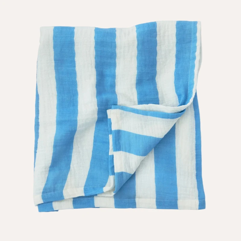 Organic Muslin Swaddle | Blue Wide Stripe