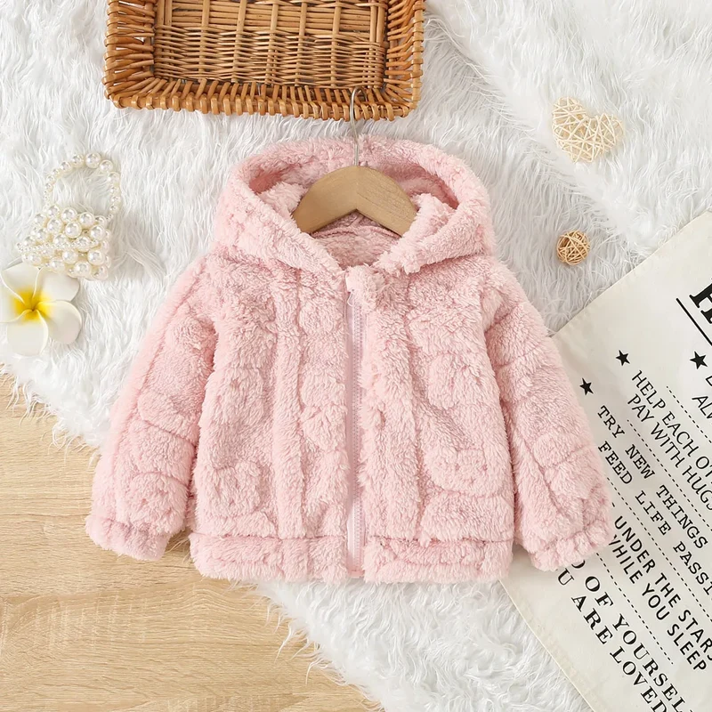 Baby Girl Pink Fleece Jacket – Heart Love Pattern