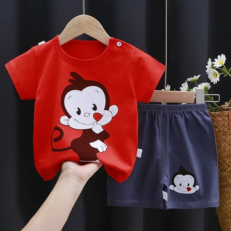 Cartoon Print Contrast T-Shirt & Shorts Set