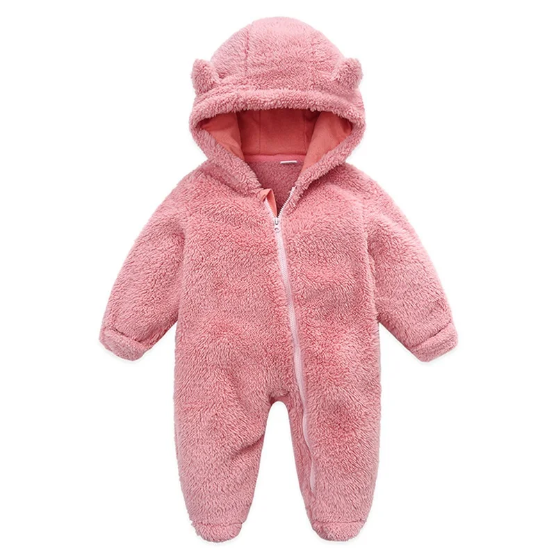 Baby Hooded Plush Romper – Warm Winter Comfort