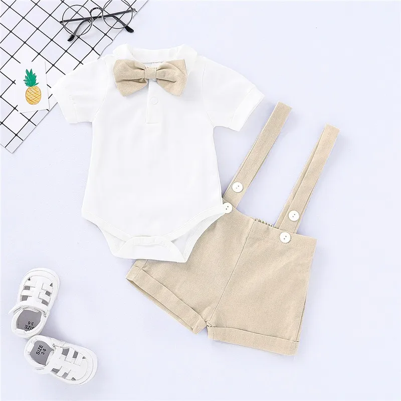 Newborn Boy Gentleman Bowtie Romper – Summer Set 0-24M