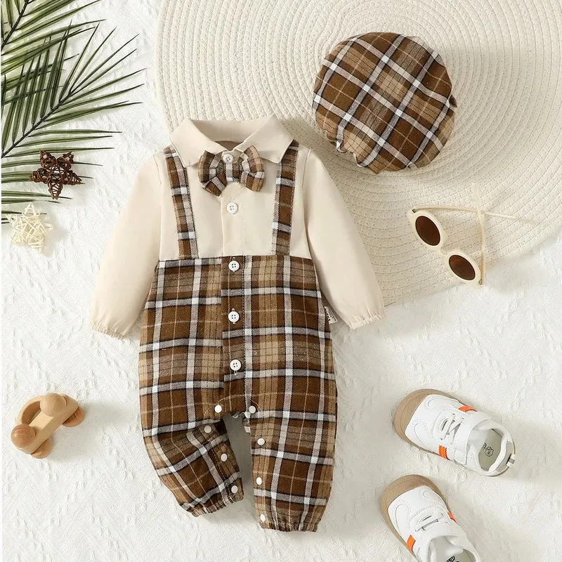 Baby Boy Gentleman Set – Suspenders Jumpsuit & Hat