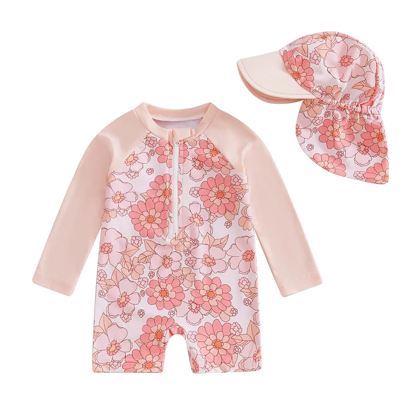Baby Girls Rash Guard Set – Floral & Flamingo Print