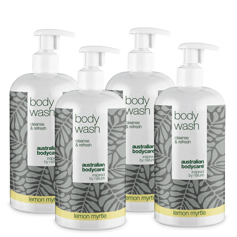 4 för 3 tea tree Body Wash 500 ml med lemon myrtle - paketerbjudande — Paketerbjudande med fyra Body Wash (500 ml): Tea tree oil lemon myrtle