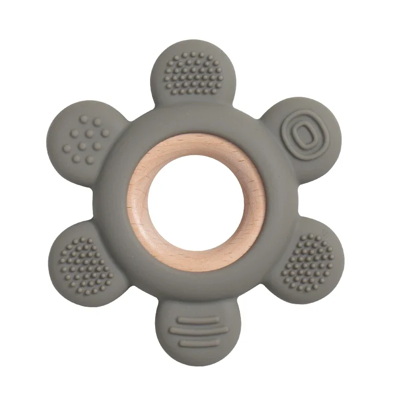 Baby Silicone Wood Teether Ring – Safe Soothing Chew Toy