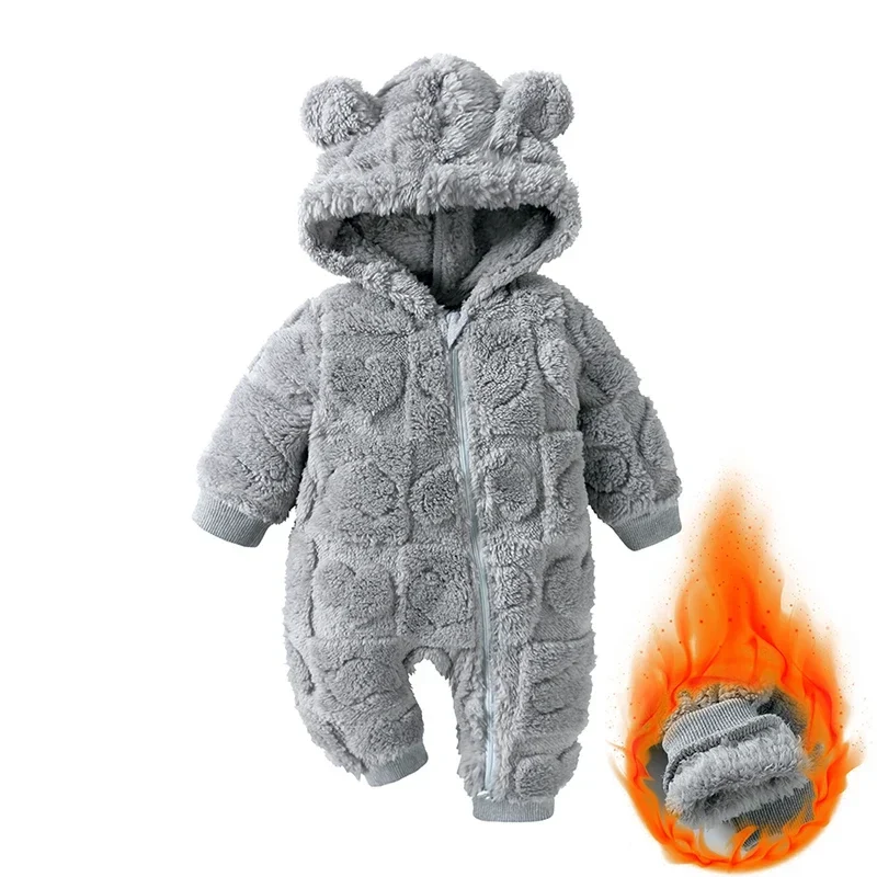 Baby Velvet Hooded Romper – Warm Cartoon Comfort