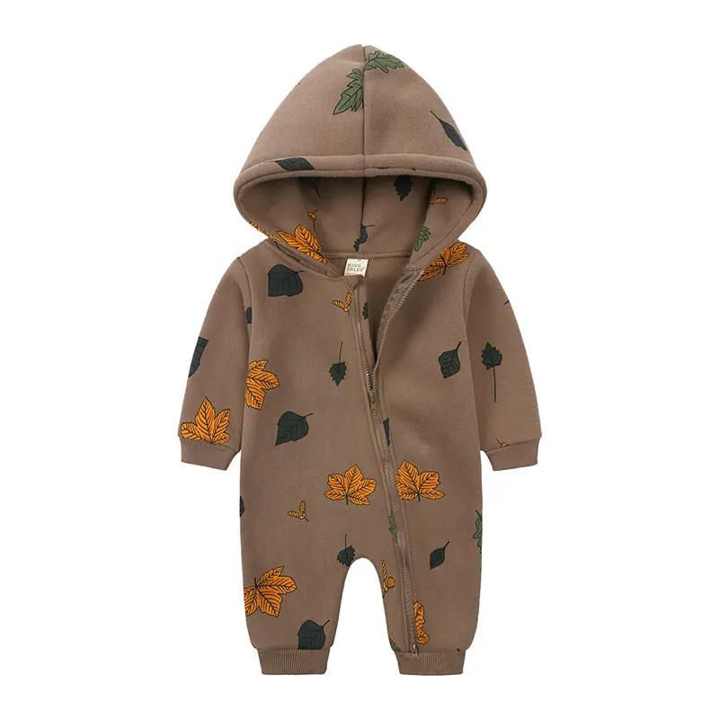 Baby Hooded Zipper Romper – Cute Cartoon Print
