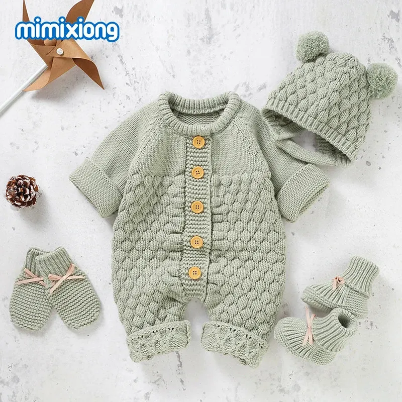 Knitted Romper & Cap Set – Cozy Autumn/Winter