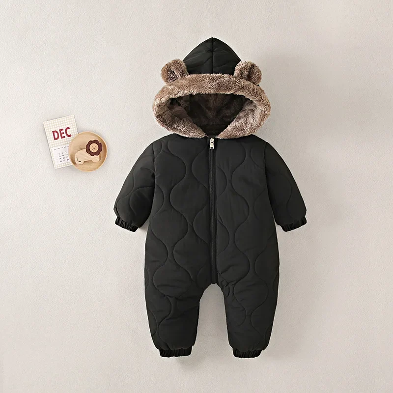 Baby Winter Jumpsuit Fur Lined Warm Cartoon Print