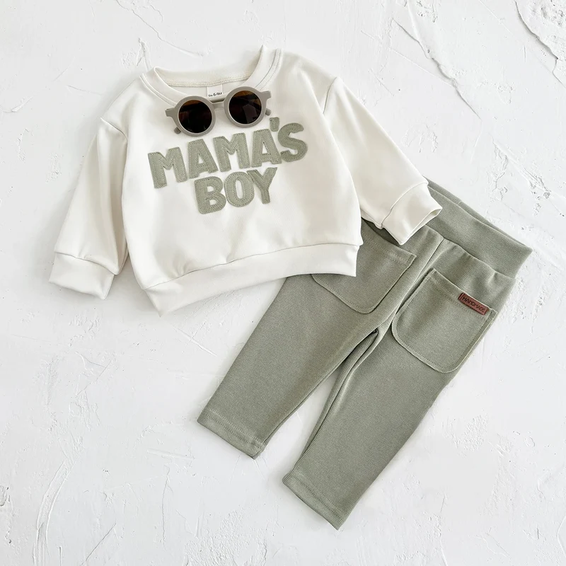 Baby "MAMA'S BOY" Graphic Sweatshirt Set – Warm Suit