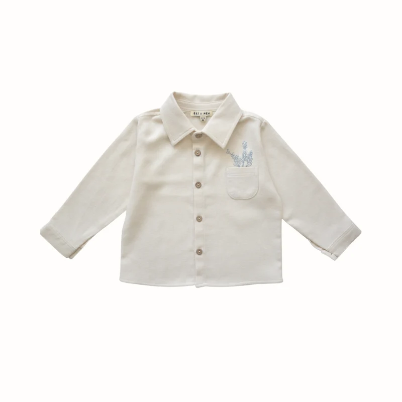 Broderad barnskjorta beige/blå – Eli & Nev