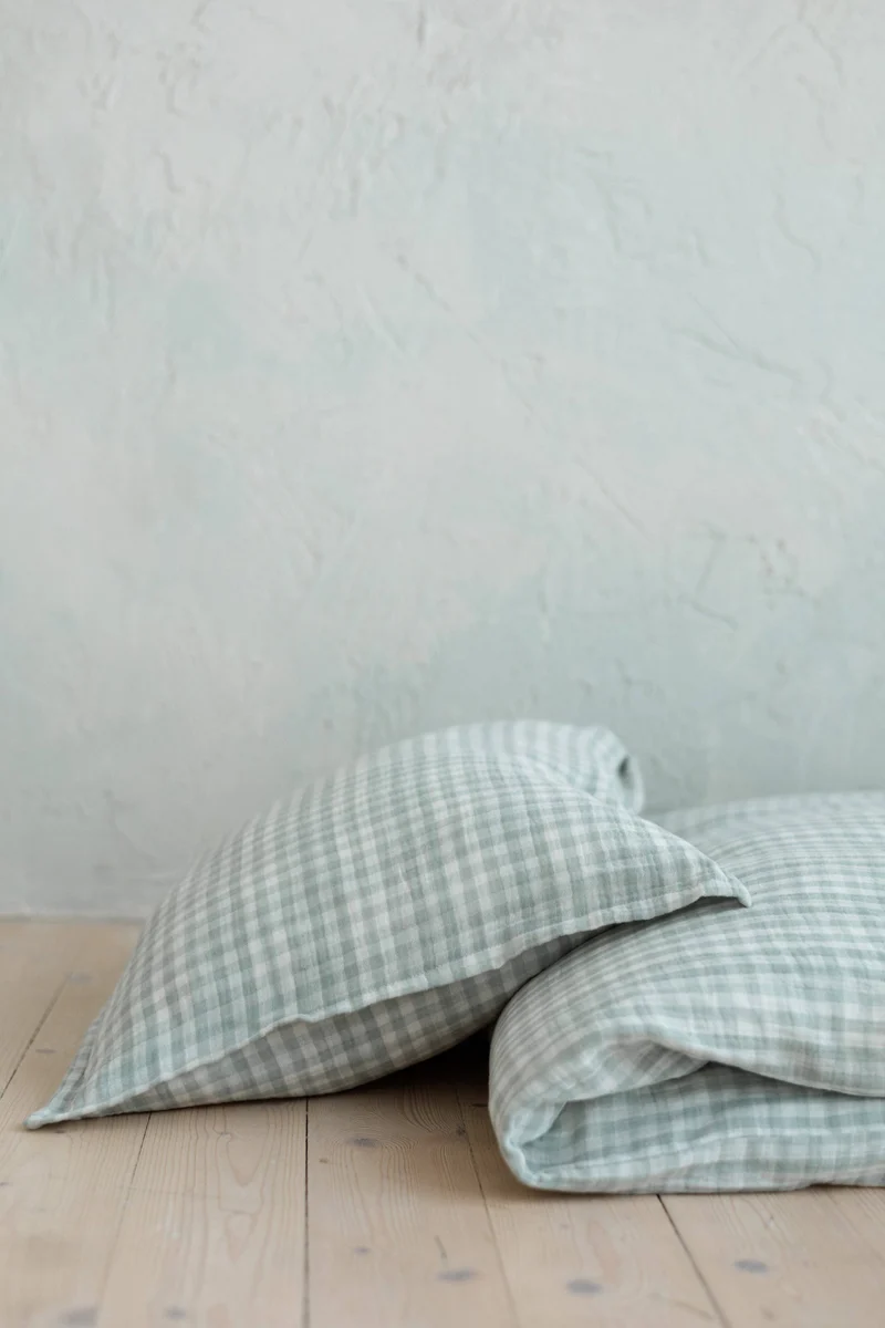 Ekologiskt bäddset Light Mint Gingham 90 × 125 cm