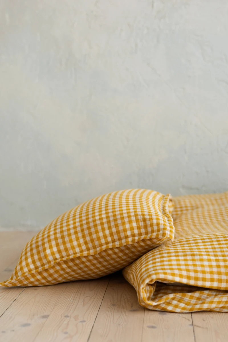 Ekologiskt bäddset Mustard Gingham 90 × 125 cm